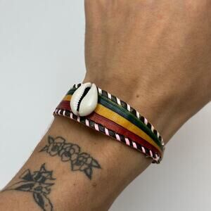 Chunky African Handcrafted Leather Beach Shell Surfer Bracelet Cuff